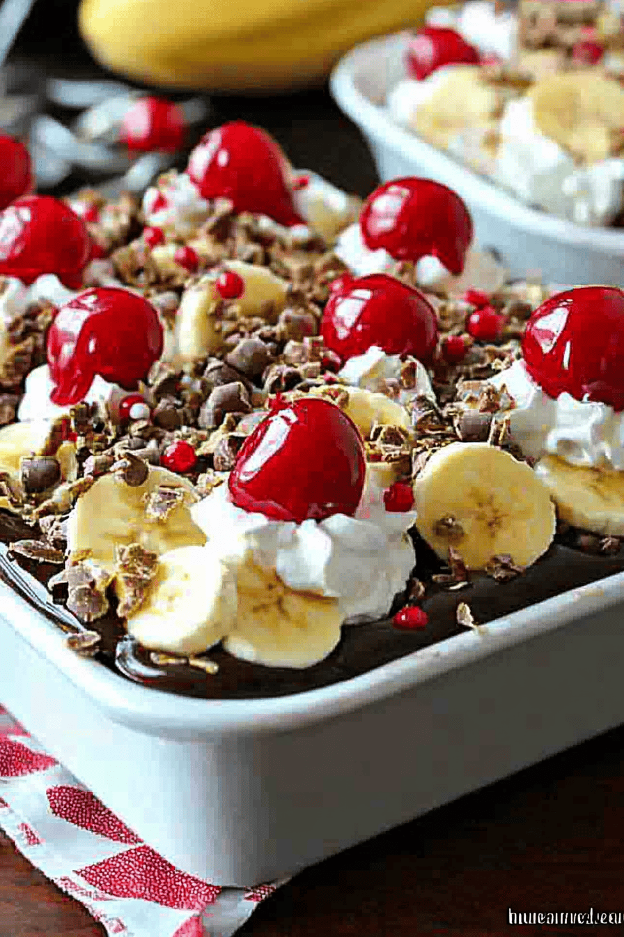 7-Layer Banana Split Lush slice on plate showing perfect texture and swirl pattern