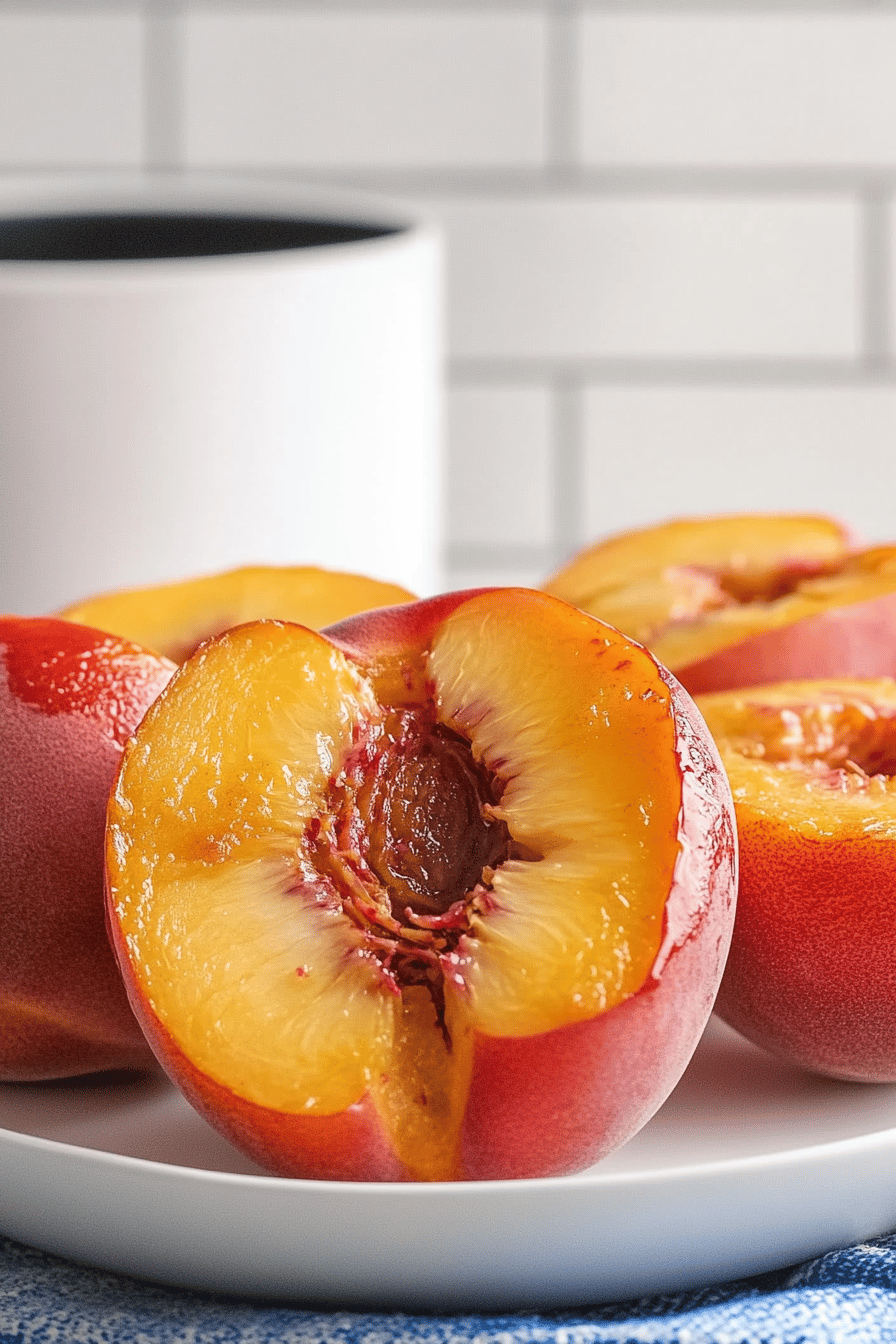Air Fryer Peaches ingredients organized and measured on kitchen counter