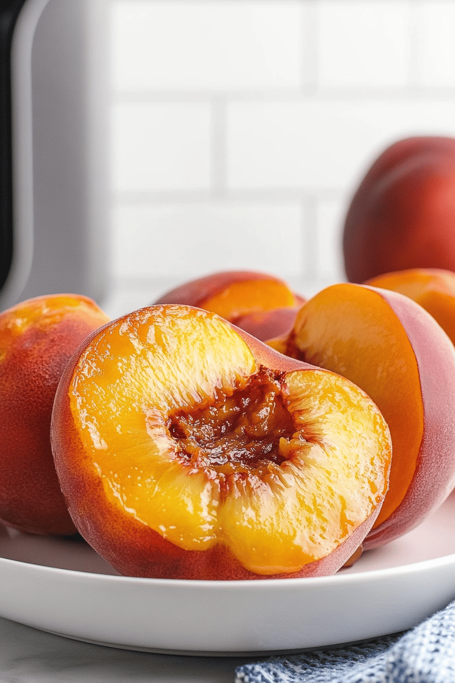 Air Fryer Peaches slice on plate showing perfect texture and swirl pattern