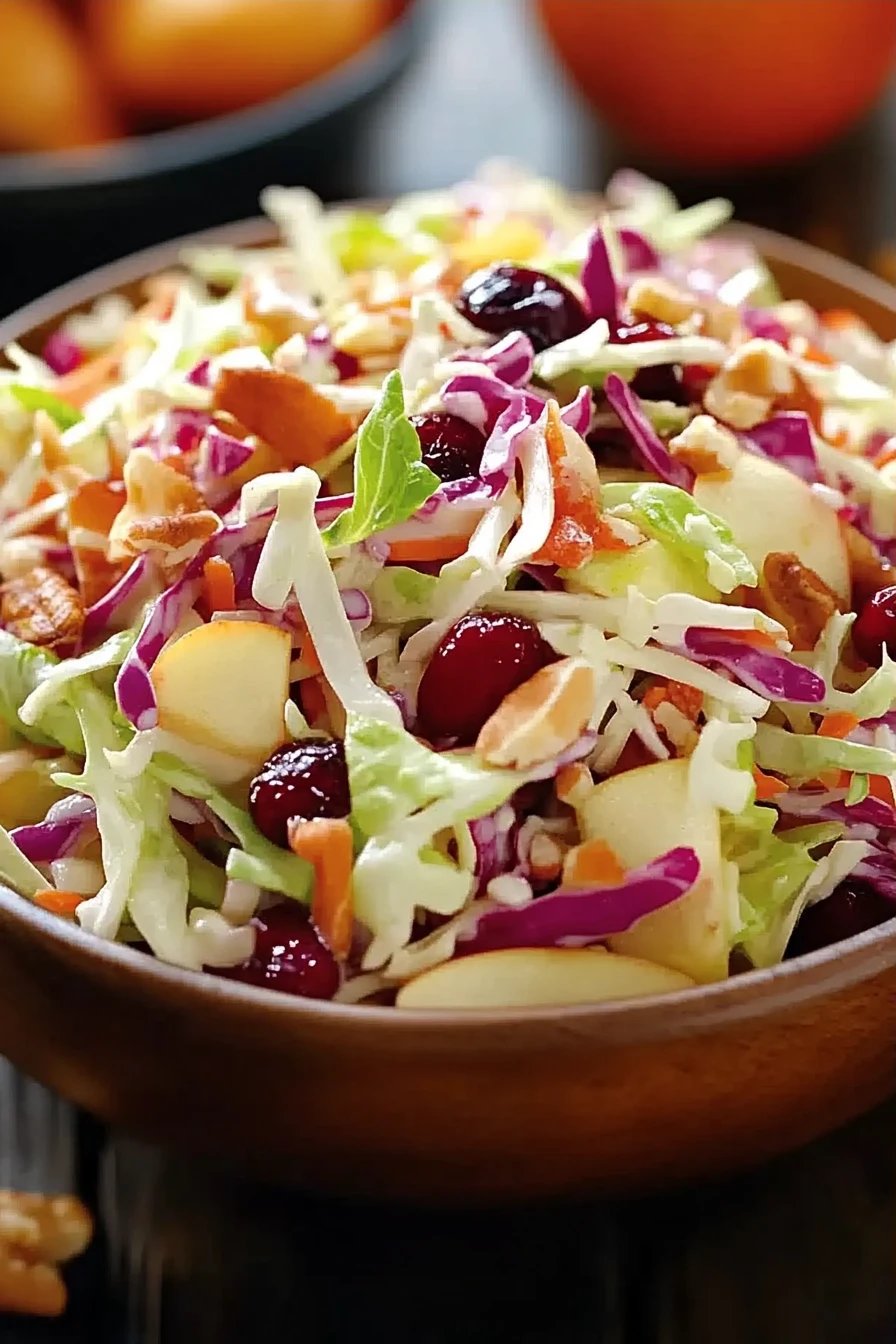 Apple Cranberry Coleslaw ingredients organized and measured on kitchen counter