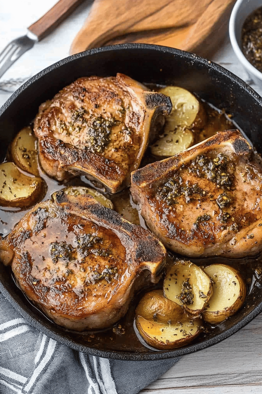 Baked Pork Chops slice on plate showing perfect texture and swirl pattern