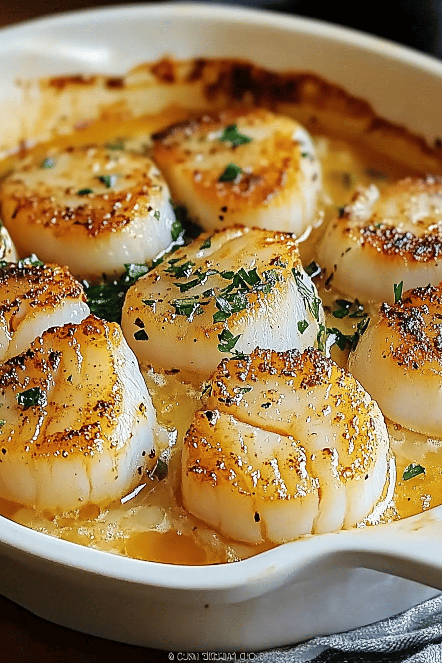 Baked Scallops Recipe slice on plate showing perfect texture and swirl pattern