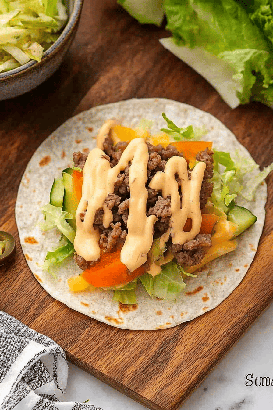 Big Mac Wrap Recipe ingredients organized and measured on kitchen counter
