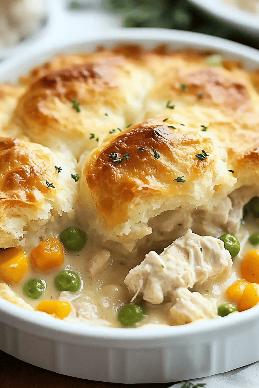 Biscuit Chicken Pot Pie slice on plate showing perfect texture and swirl pattern