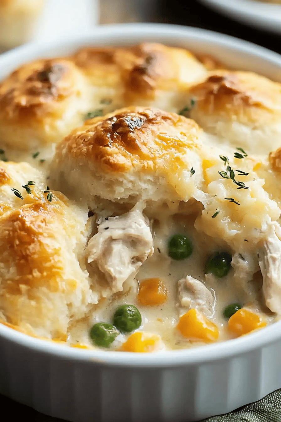Biscuit Chicken Pot Pie final dish beautifully presented and ready to serve