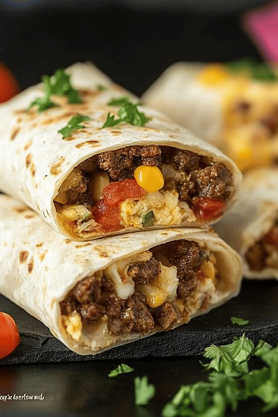 Breakfast Burritos Recipe ingredients organized and measured on kitchen counter
