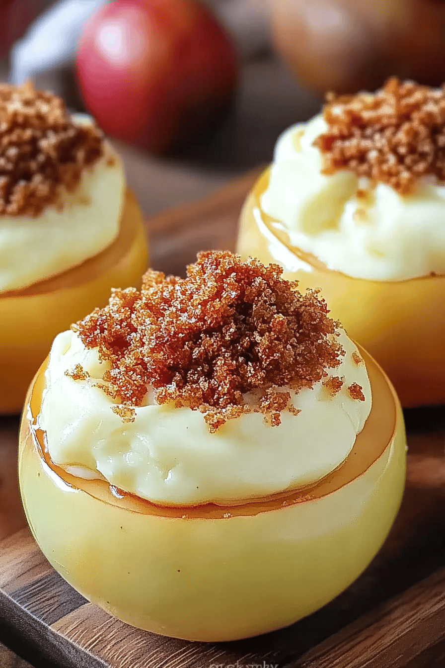 Cheesecake Stuffed Baked Apples slice on plate showing perfect texture and swirl pattern