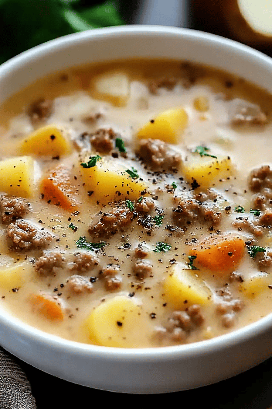Cheesy Hamburger Potato Soup ingredients organized and measured on kitchen counter