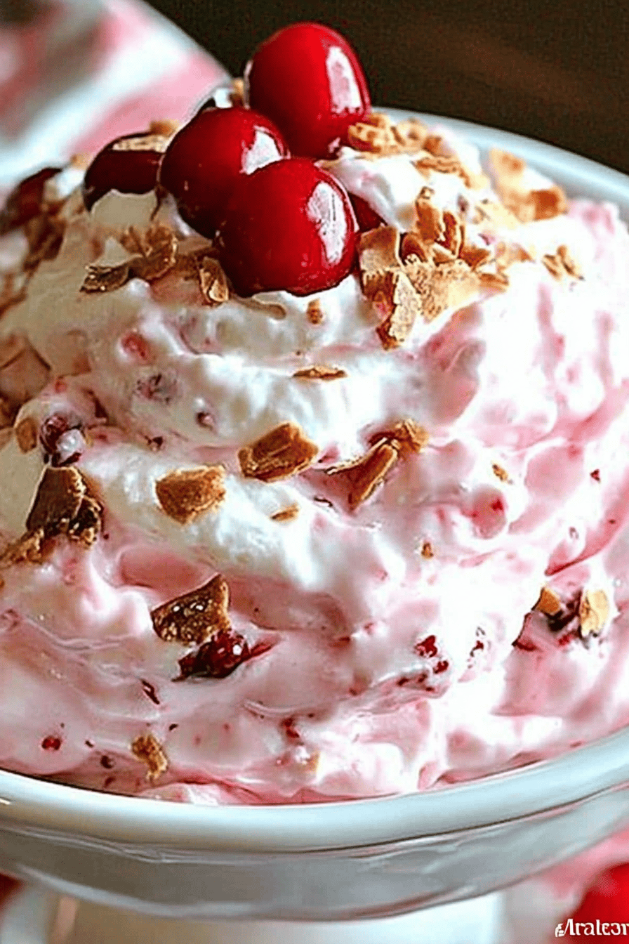 Cherry Pie Fluff Recipe slice on plate showing perfect texture and swirl pattern