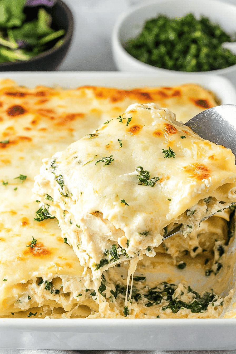 Chicken Alfredo Lasagna final dish beautifully presented and ready to serve