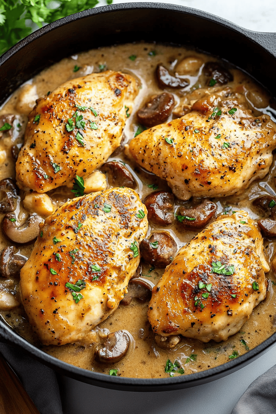 Chicken Marsala Recipe ingredients organized and measured on kitchen counter