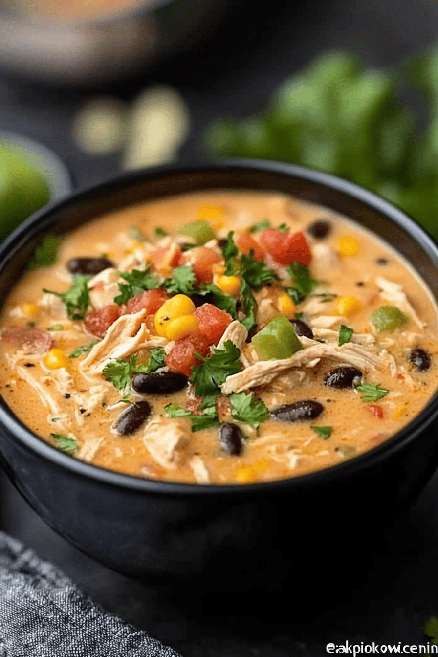 Chicken Taco Soup slice on plate showing perfect texture and swirl pattern