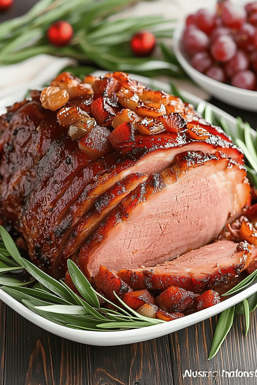 Christmas Ham Cooking Tips slice on plate showing perfect texture and swirl pattern