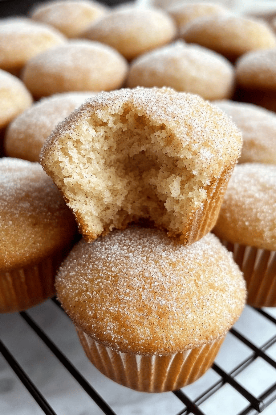 Cinnamon Sugar Mini Donut Muffins slice on plate showing perfect texture and swirl pattern