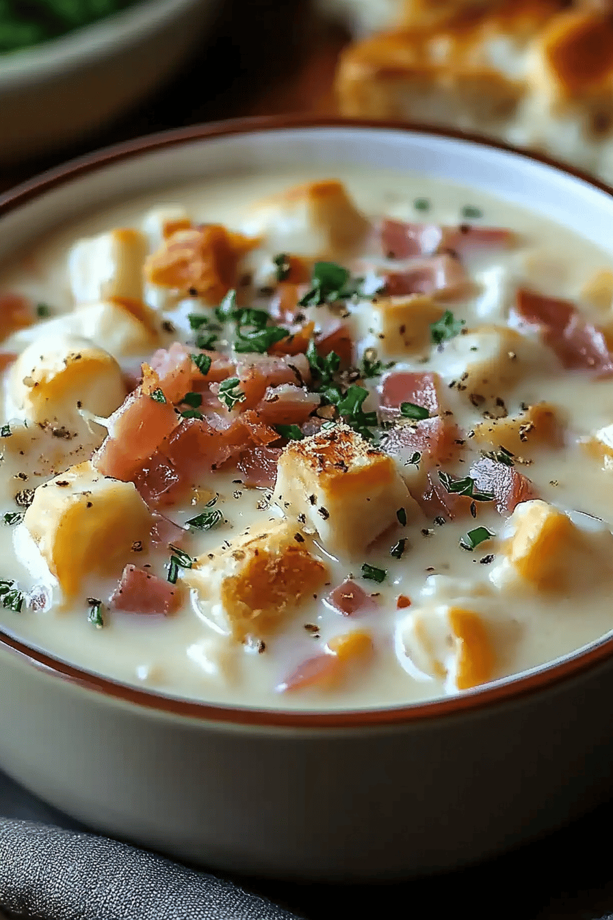 Cordon Bleu Soup slice on plate showing perfect texture and swirl pattern