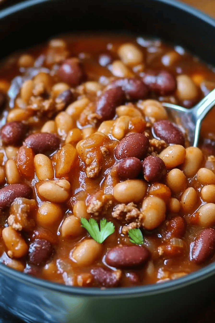 Cowboy Beans Recipe slice on plate showing perfect texture and swirl pattern