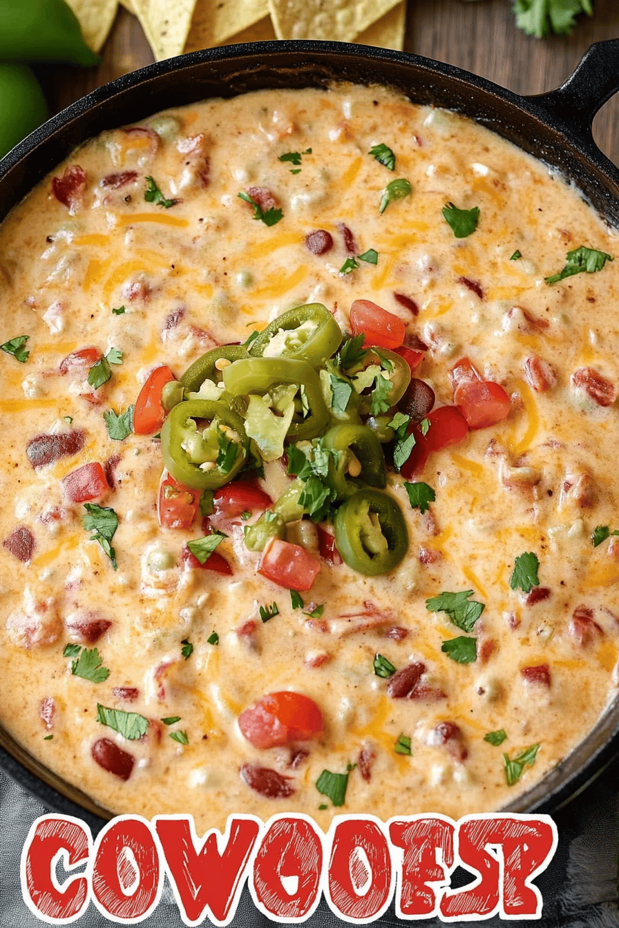 Cowboy Queso Dip final dish beautifully presented and ready to serve