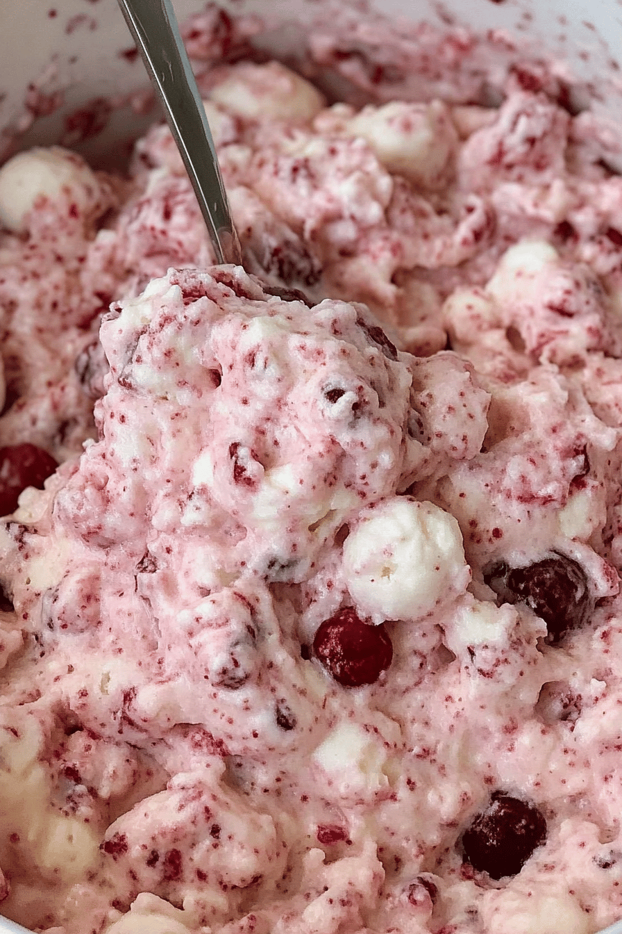 Cranberry Fluff Recipe slice on plate showing perfect texture and swirl pattern