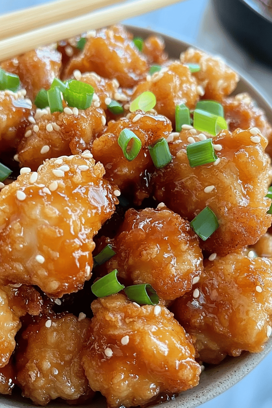 Crispy Honey Chicken slice on plate showing perfect texture and swirl pattern
