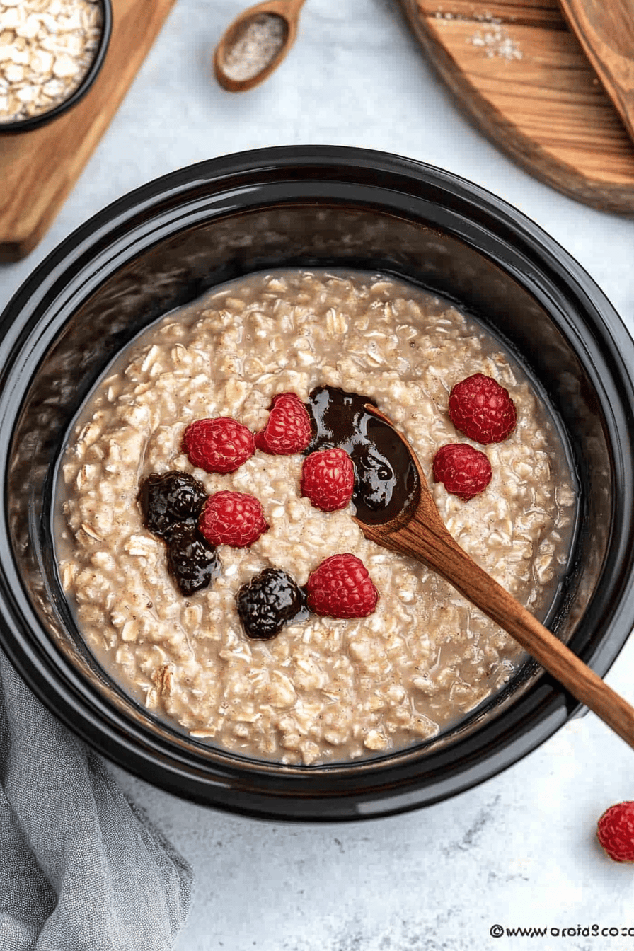 Crock Pot Oatmeal ingredients organized and measured on kitchen counter