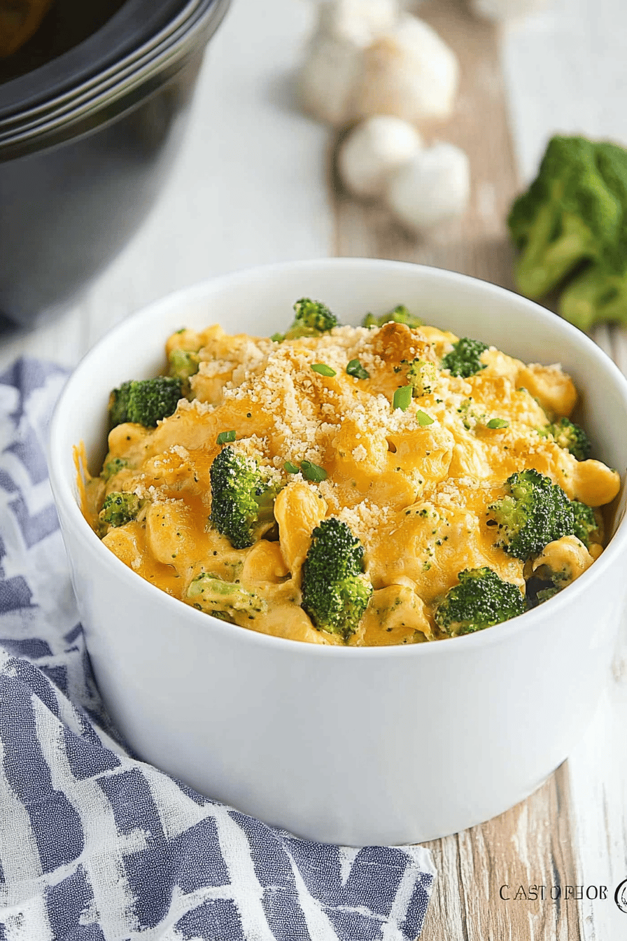 Crockpot Broccoli Cheese Casserole slice on plate showing perfect texture and swirl pattern