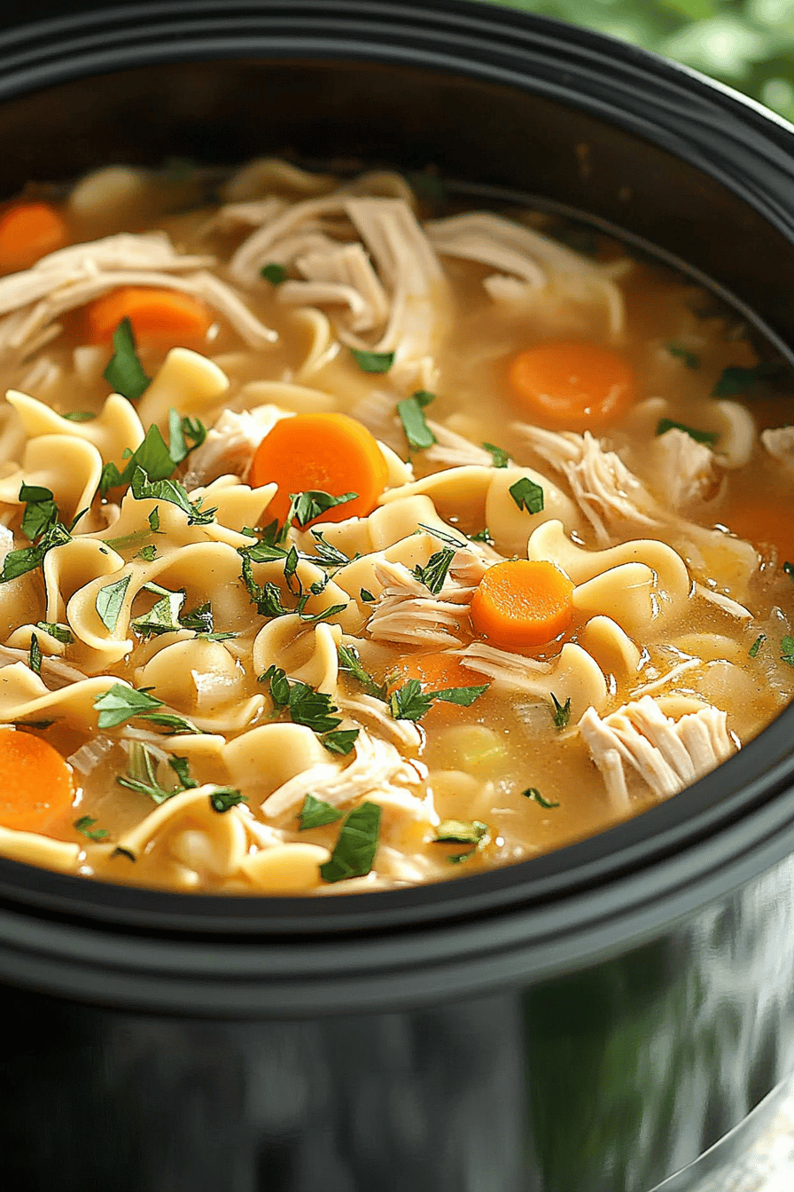 Crockpot Chicken Noodle Soup slice on plate showing perfect texture and swirl pattern