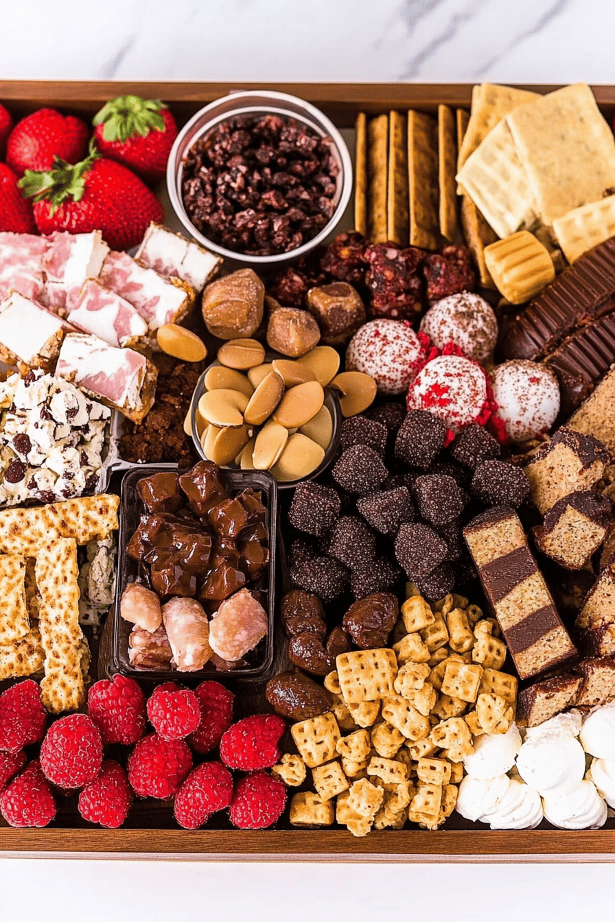 Dessert Charcuterie Board ingredients organized and measured on kitchen counter