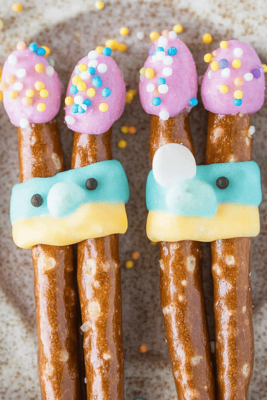 Easter Pretzel Rods ingredients organized and measured on kitchen counter