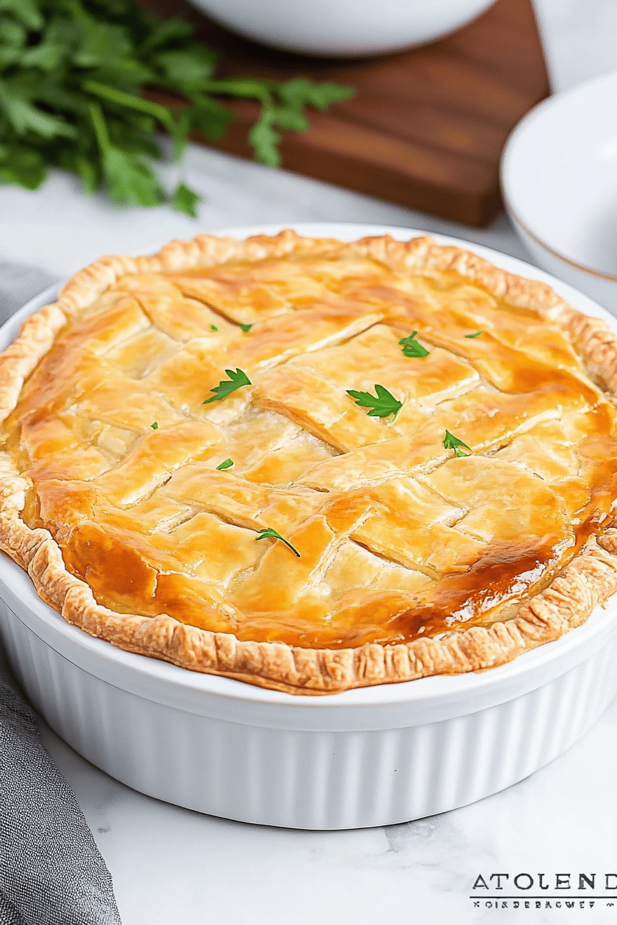 Easy Turkey Pot Pie slice on plate showing perfect texture and swirl pattern