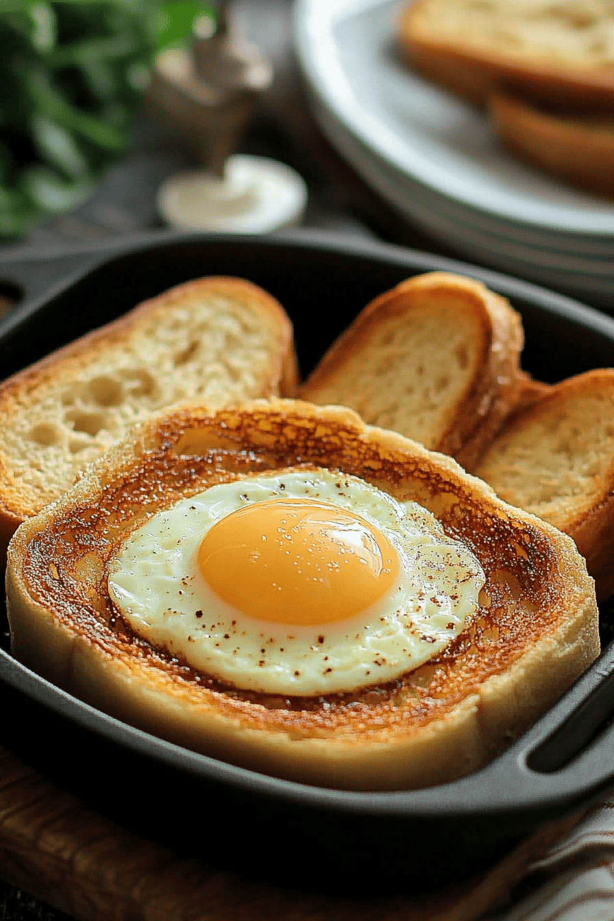 Egg in a Hole Recipe slice on plate showing perfect texture and swirl pattern