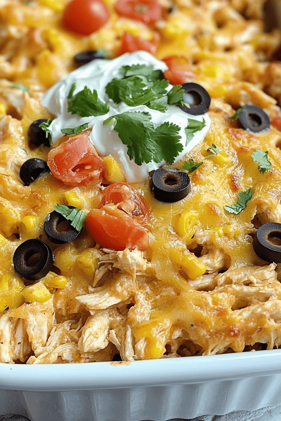 Fiesta Chicken Casserole final dish beautifully presented and ready to serve