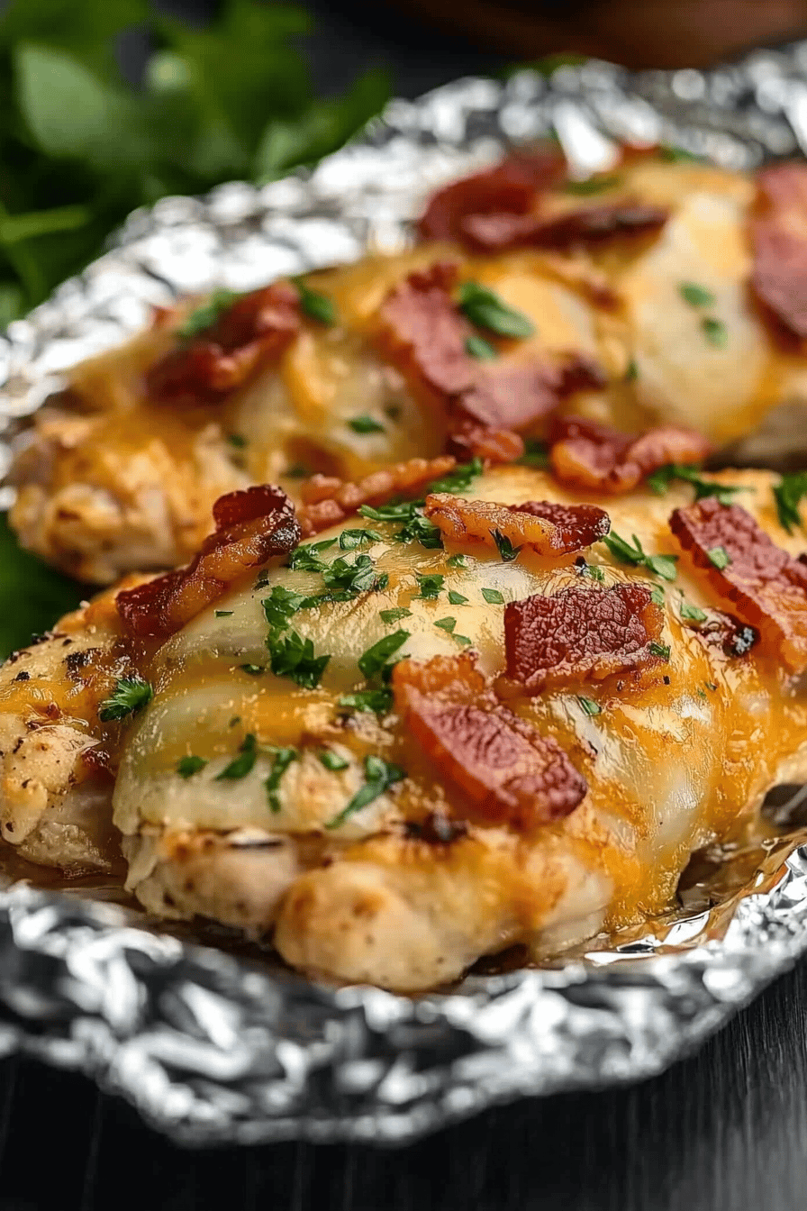 Foil Packet Bacon Ranch Chicken final dish beautifully presented and ready to serve