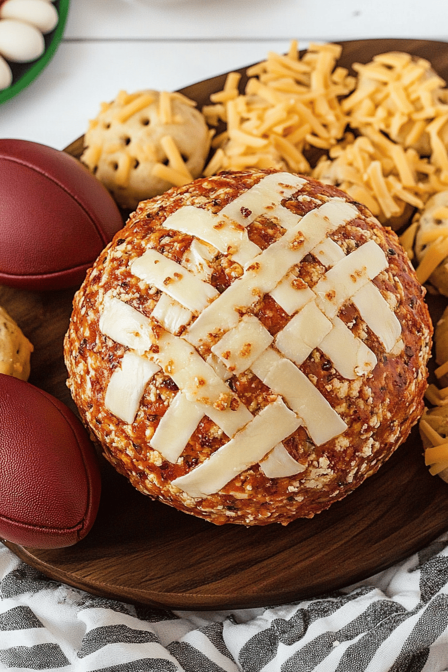 Football Cheese Ball Recipe slice on plate showing perfect texture and swirl pattern