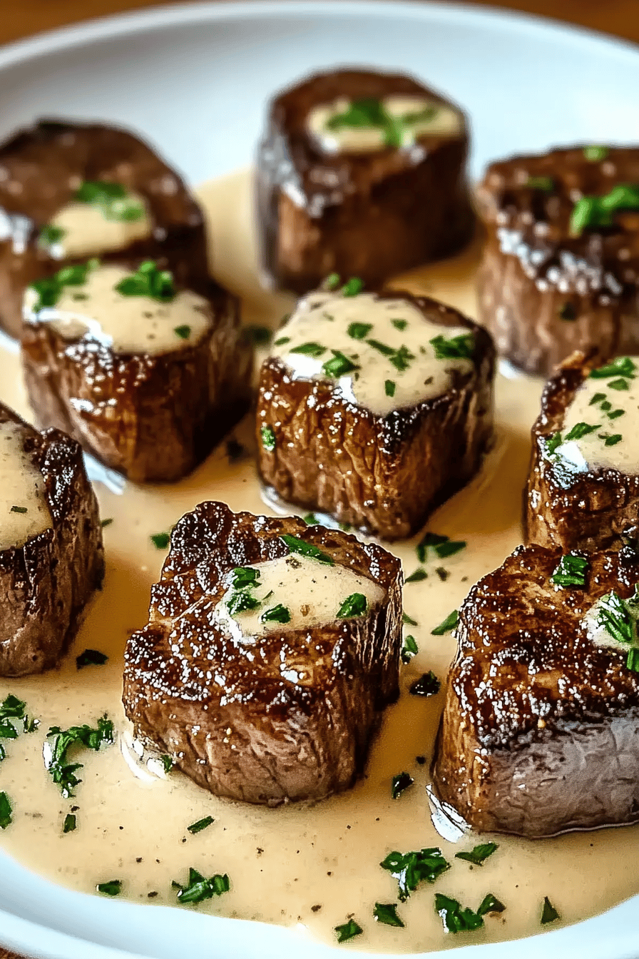 Garlic Butter Steak Bites slice on plate showing perfect texture and swirl pattern