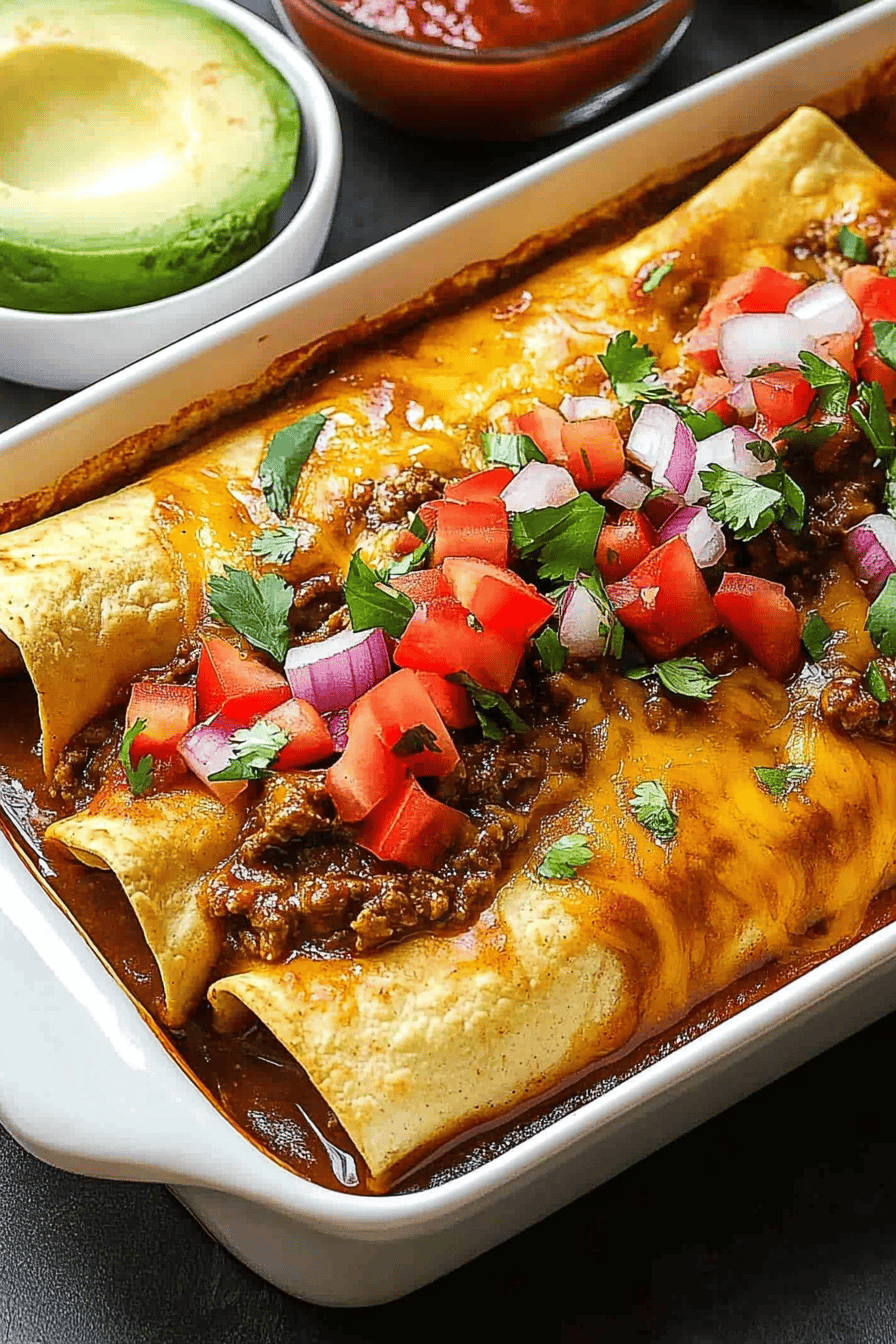 Ground Beef Enchiladas ingredients organized and measured on kitchen counter