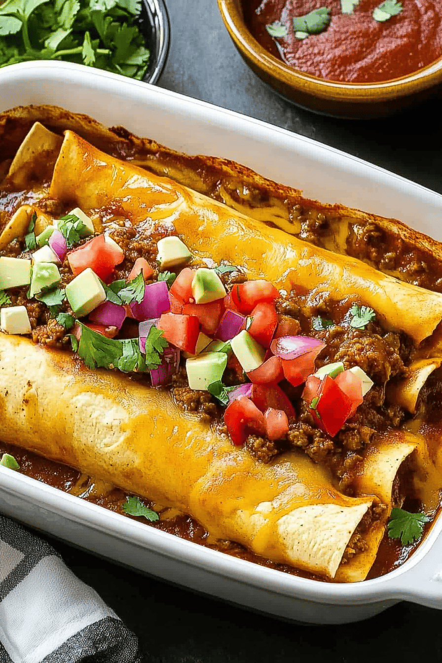 Ground Beef Enchiladas final dish beautifully presented and ready to serve