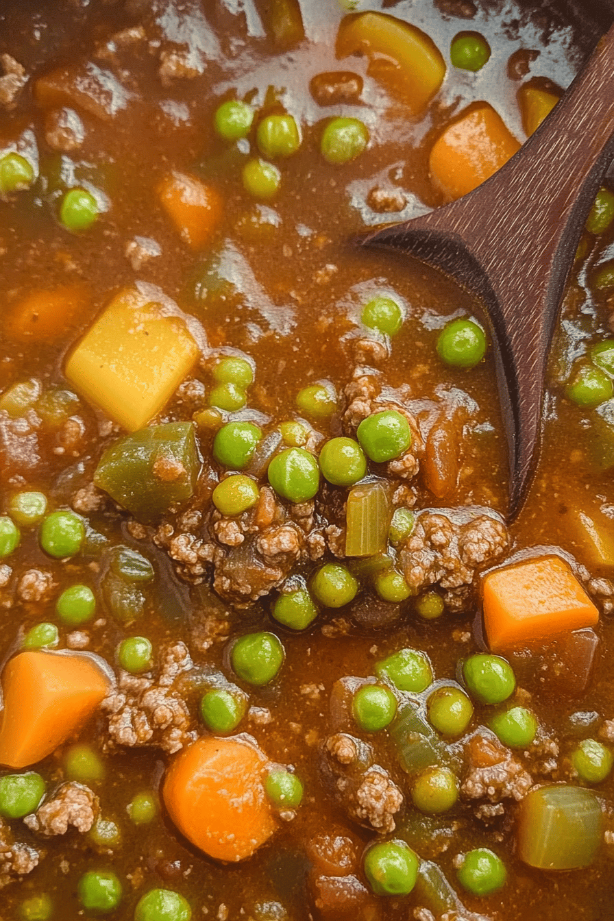 Ground Beef Stew slice on plate showing perfect texture and swirl pattern