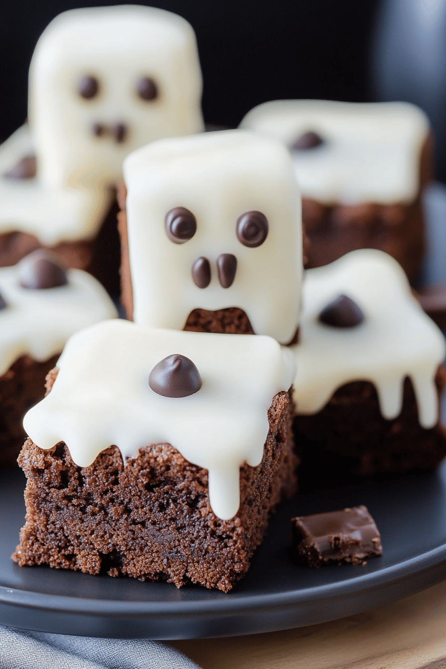 Halloween Ghost Brownies slice on plate showing perfect texture and swirl pattern