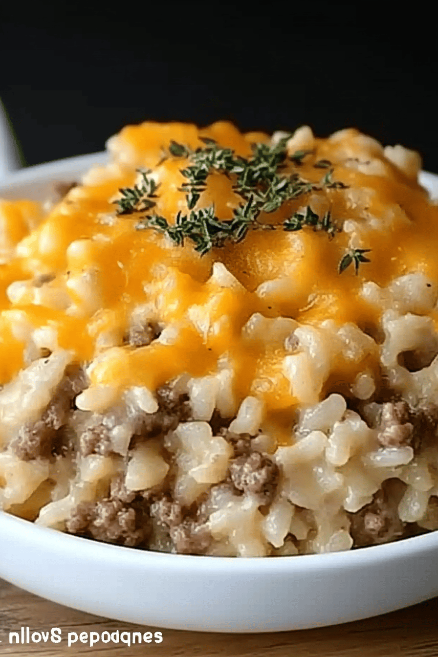 Hamburger Rice Casserole final dish beautifully presented and ready to serve