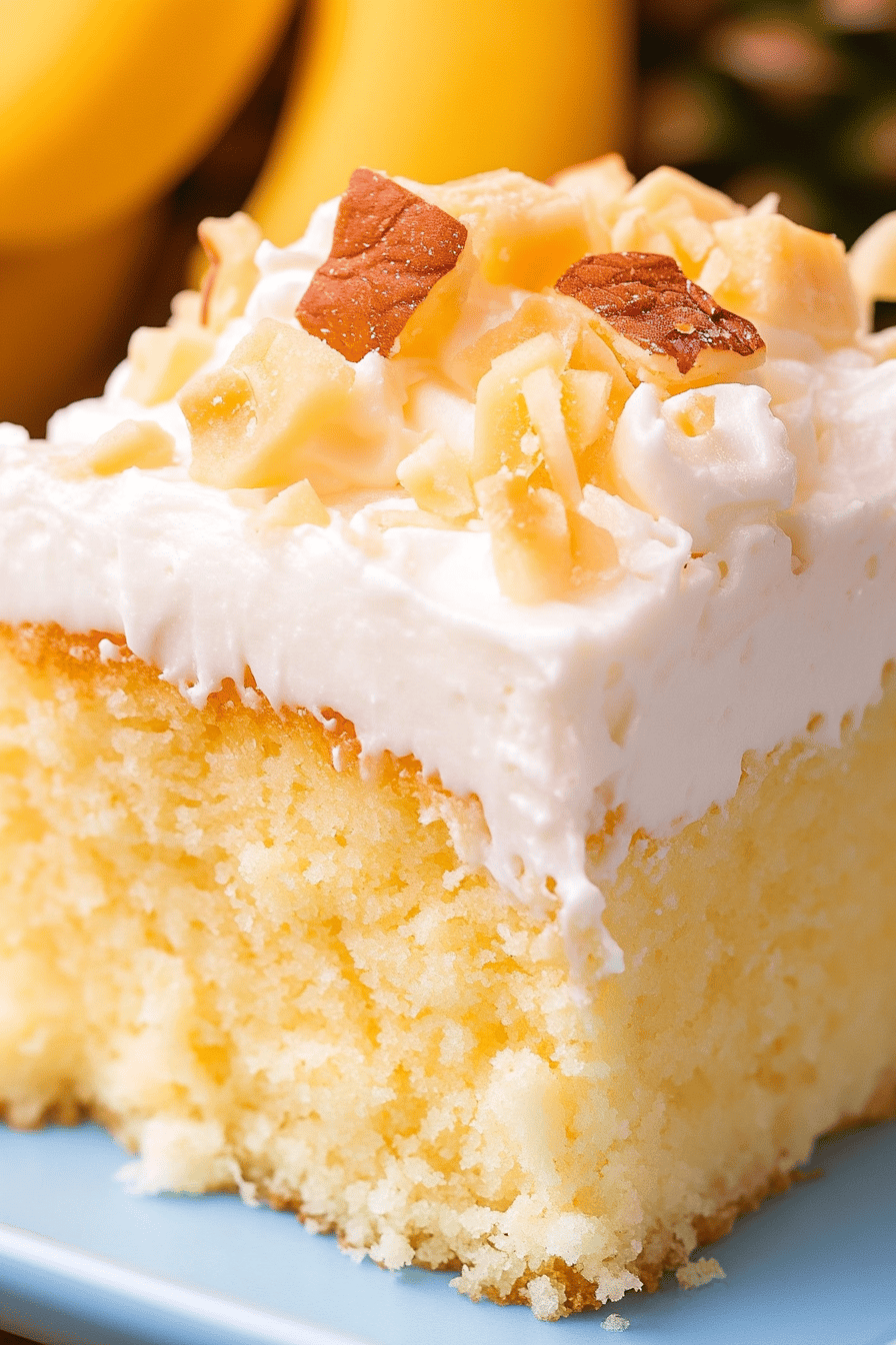Hawaiian Poke Cake slice on plate showing perfect texture and swirl pattern