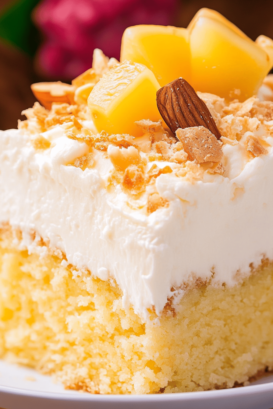 Hawaiian Poke Cake final dish beautifully presented and ready to serve