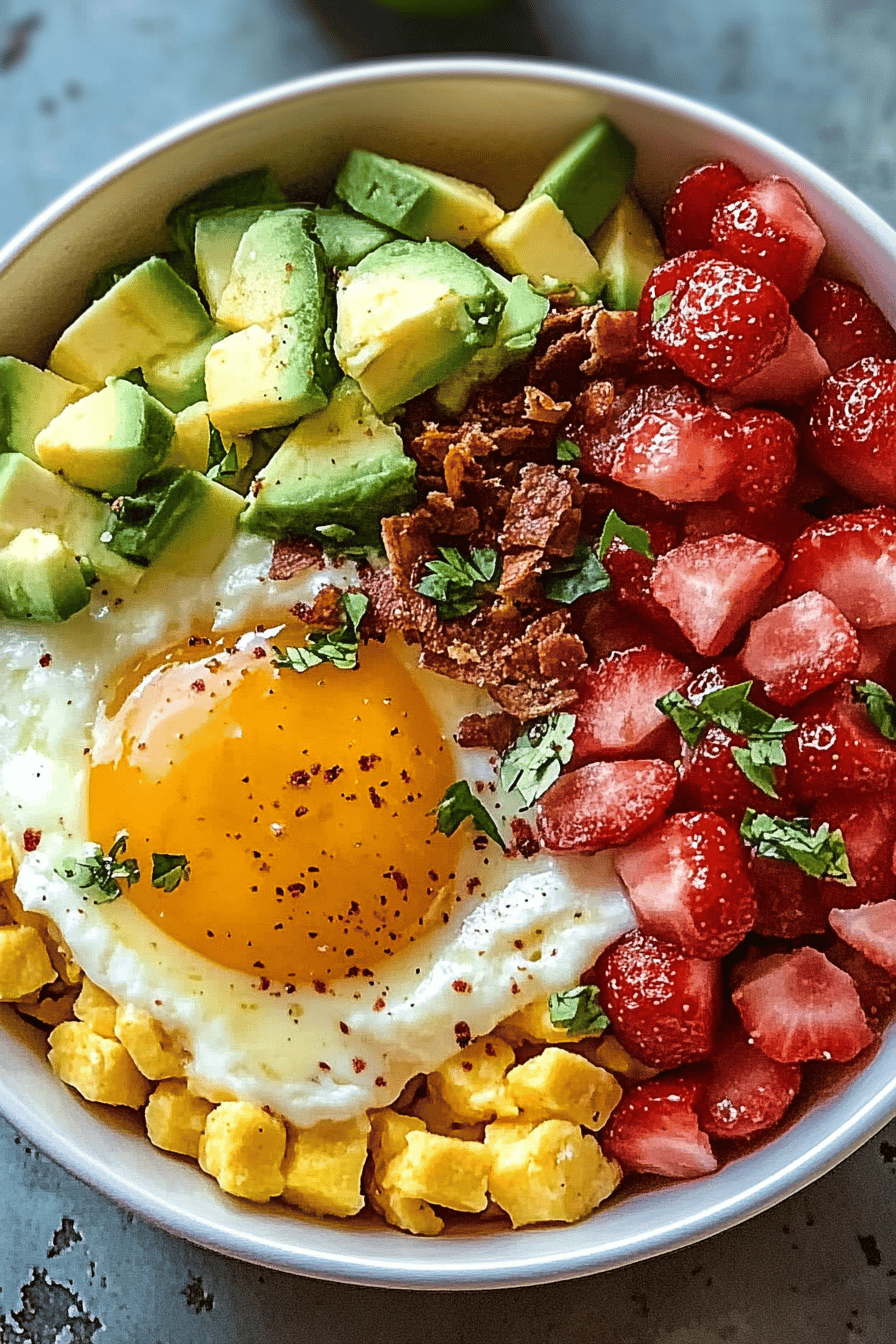 High-Protein Breakfast Bowls ingredients organized and measured on kitchen counter