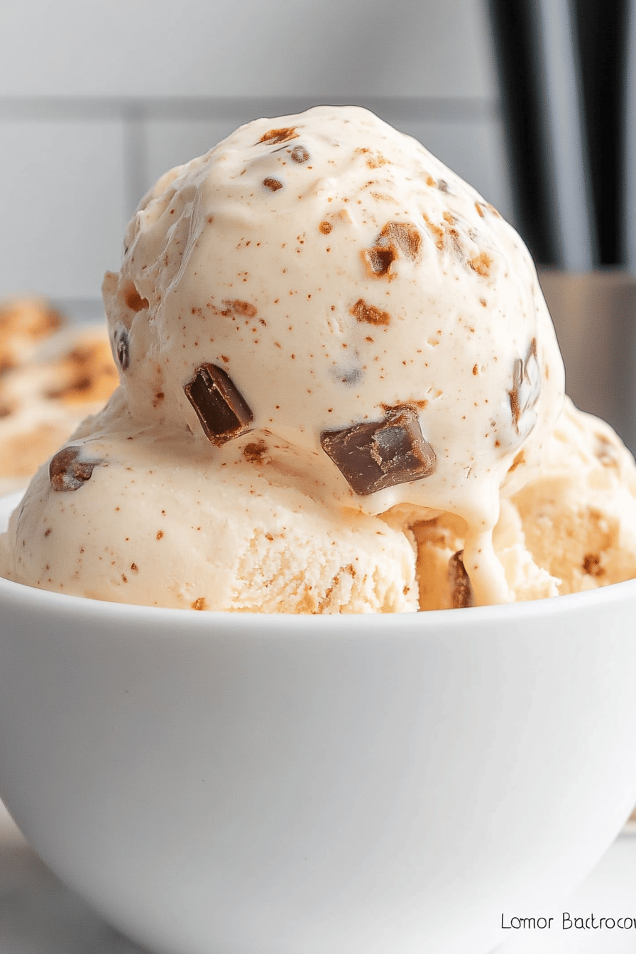 Homemade Butterfinger Ice Cream final dish beautifully presented and ready to serve
