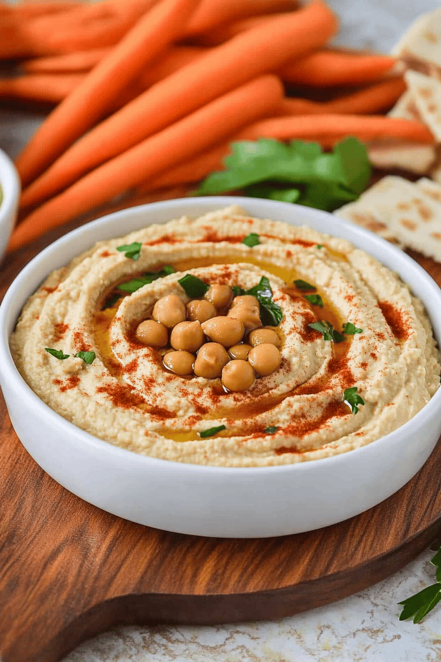 Homemade Hummus Recipe slice on plate showing perfect texture and swirl pattern