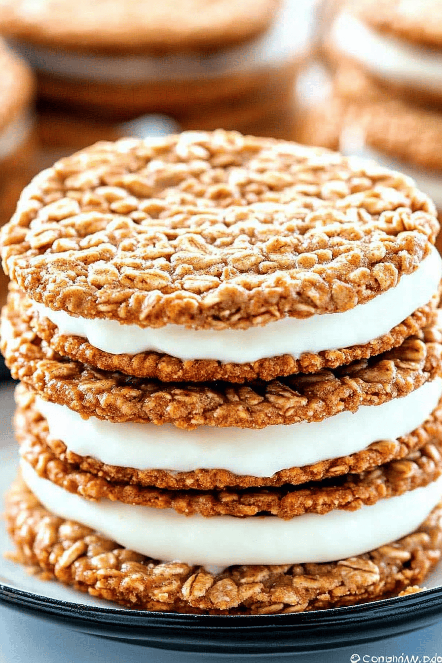 Homemade Oatmeal Cream Pies slice on plate showing perfect texture and swirl pattern
