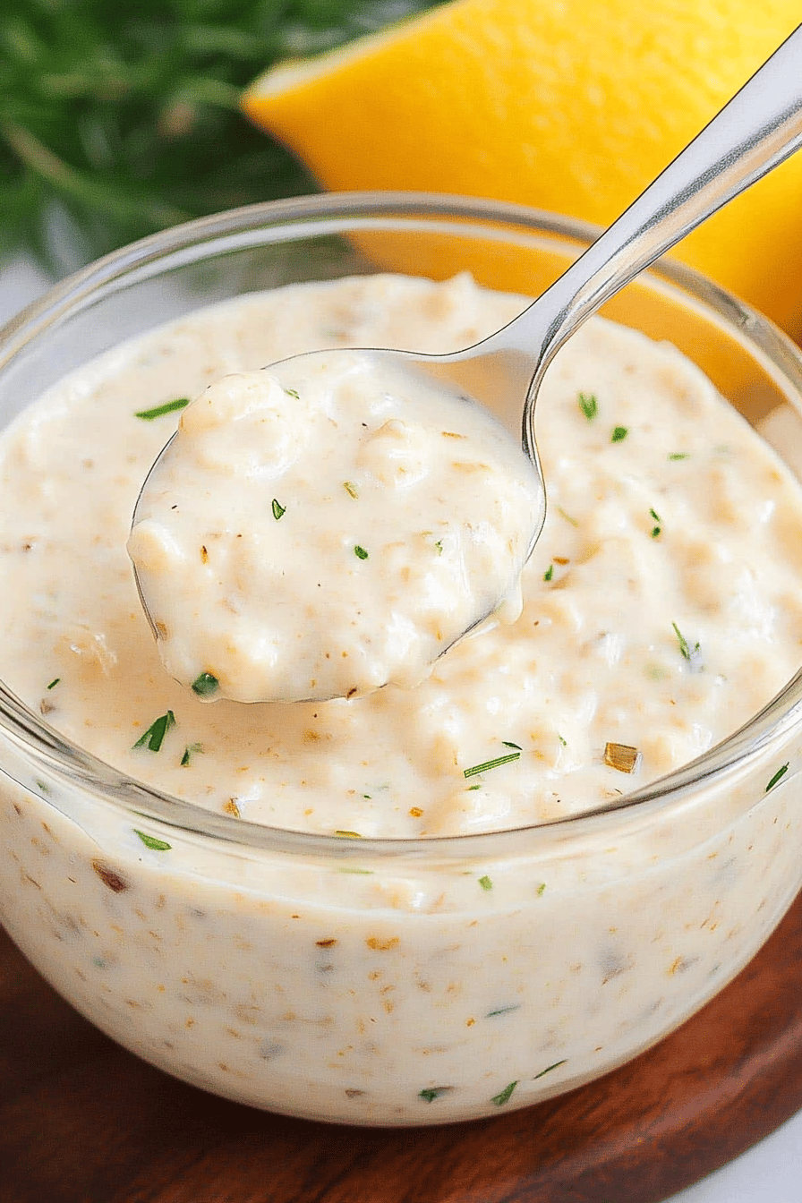 Homemade Tartar Sauce final dish beautifully presented and ready to serve