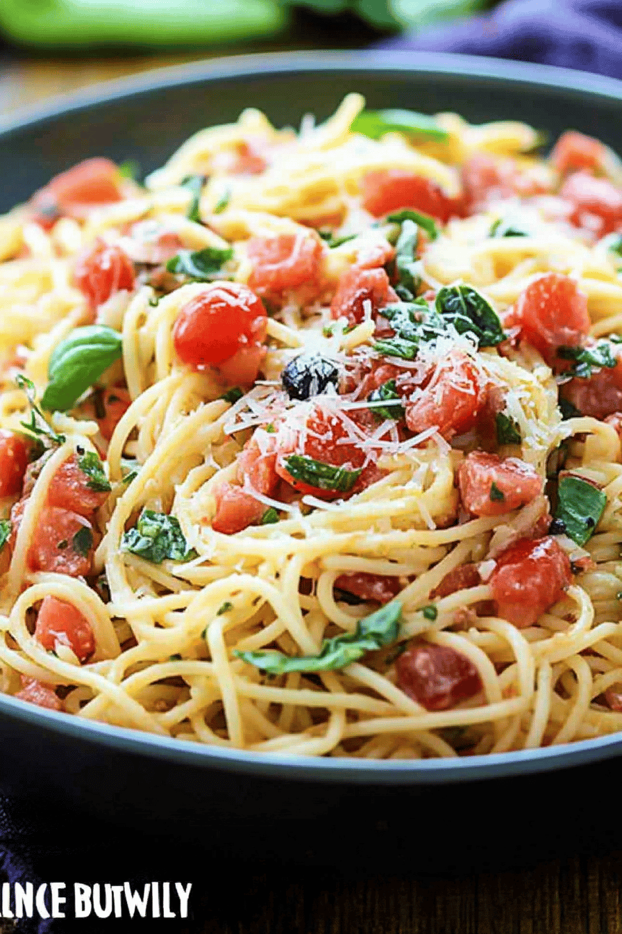 Italian Spaghetti Salad slice on plate showing perfect texture and swirl pattern
