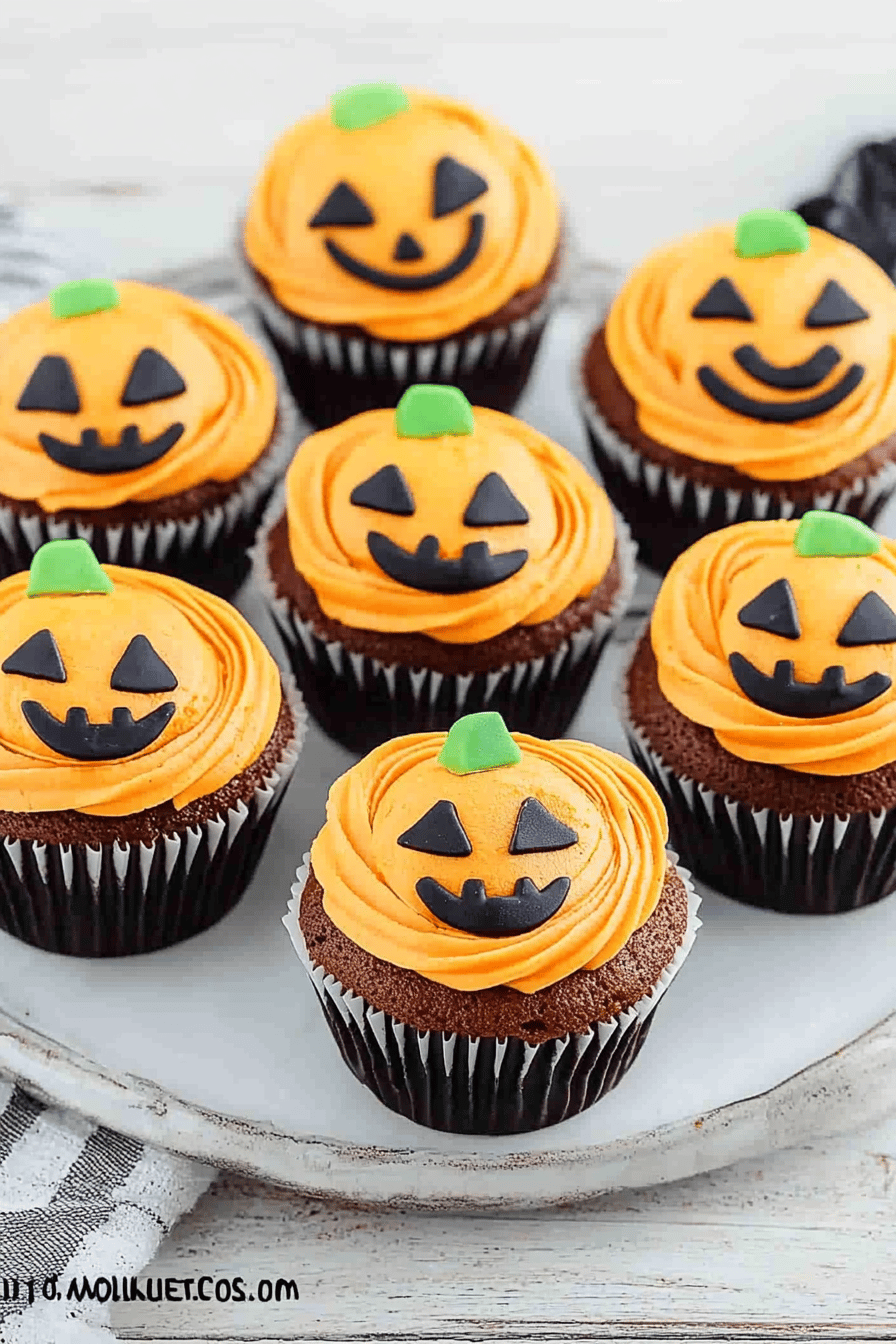 Jack-O-Lantern Cupcakes final dish beautifully presented and ready to serve