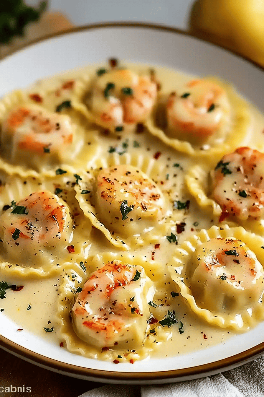 Lobster Ravioli Lemon Butter Sauce slice on plate showing perfect texture and swirl pattern