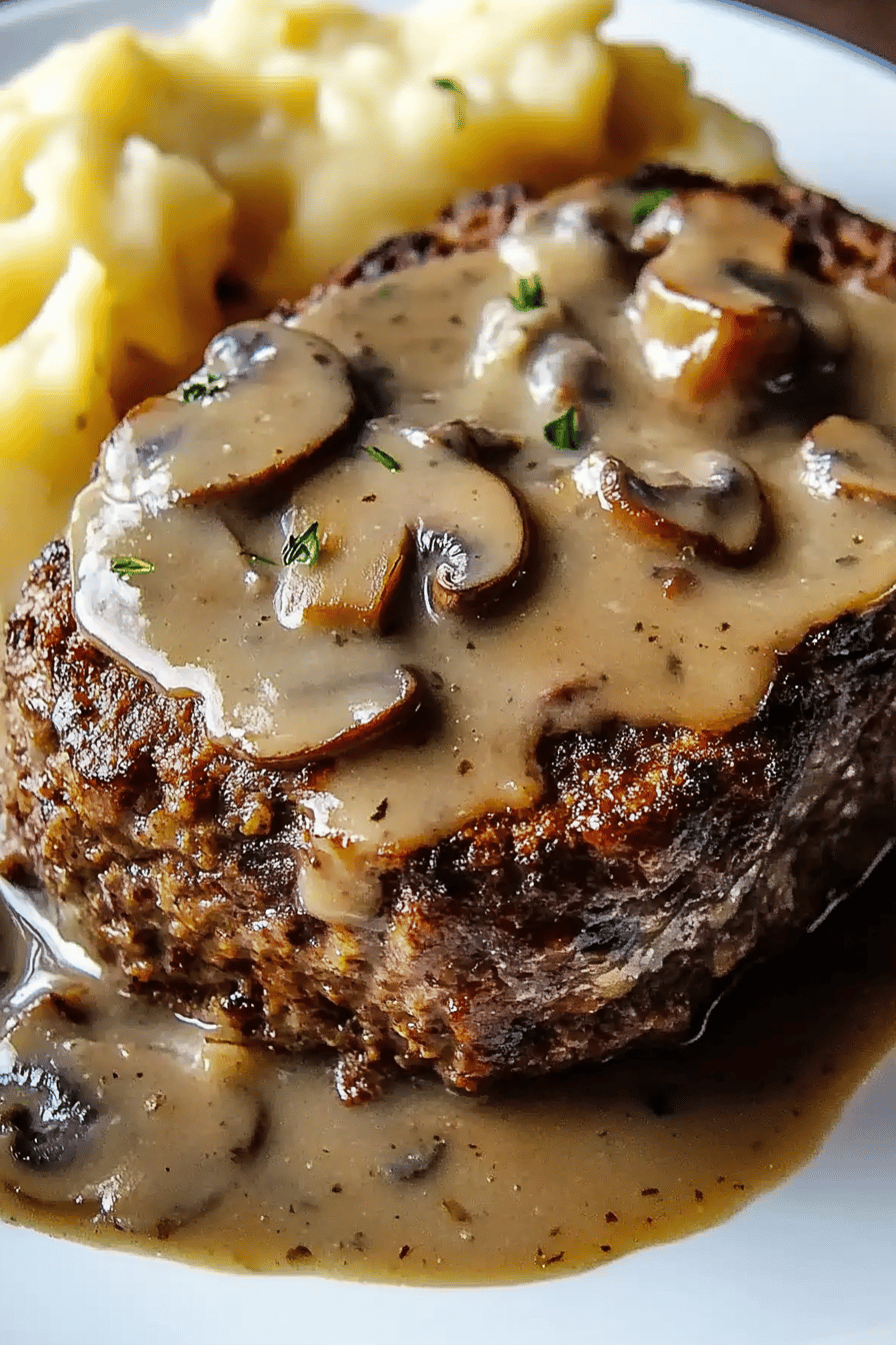 Meatloaf Mushroom Gravy final dish beautifully presented and ready to serve